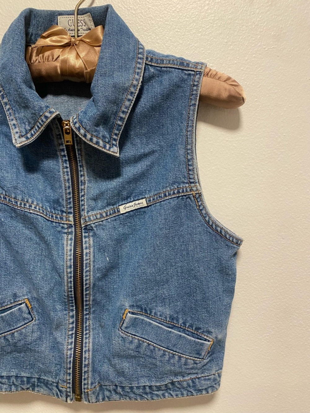 1990s Vintage Guess Blue Denim Cropped Zipper Vest - Picture 7 of 7